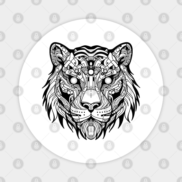 Biomechanical Tiger: An Advanced Futuristic Graphic Artwork with Abstract Line Patterns Magnet by AmandaOlsenDesigns